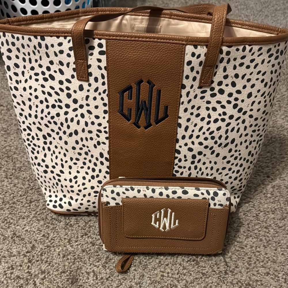 Brown and Cream Women's Tote Bag with Wallet